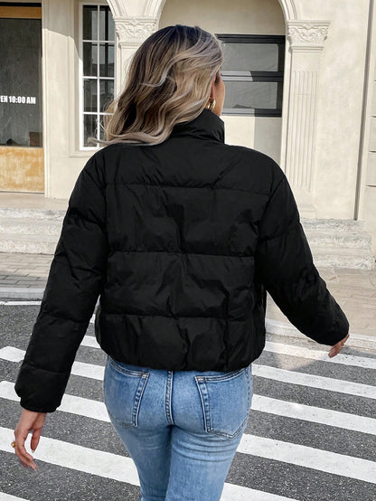 Women’s Thermal Lined Winter Jacket – Zip Front Stand Collar Puffer Coat