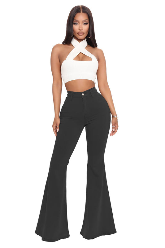 Jean flare taille haute à jambes larges et ourlet brut pour femme