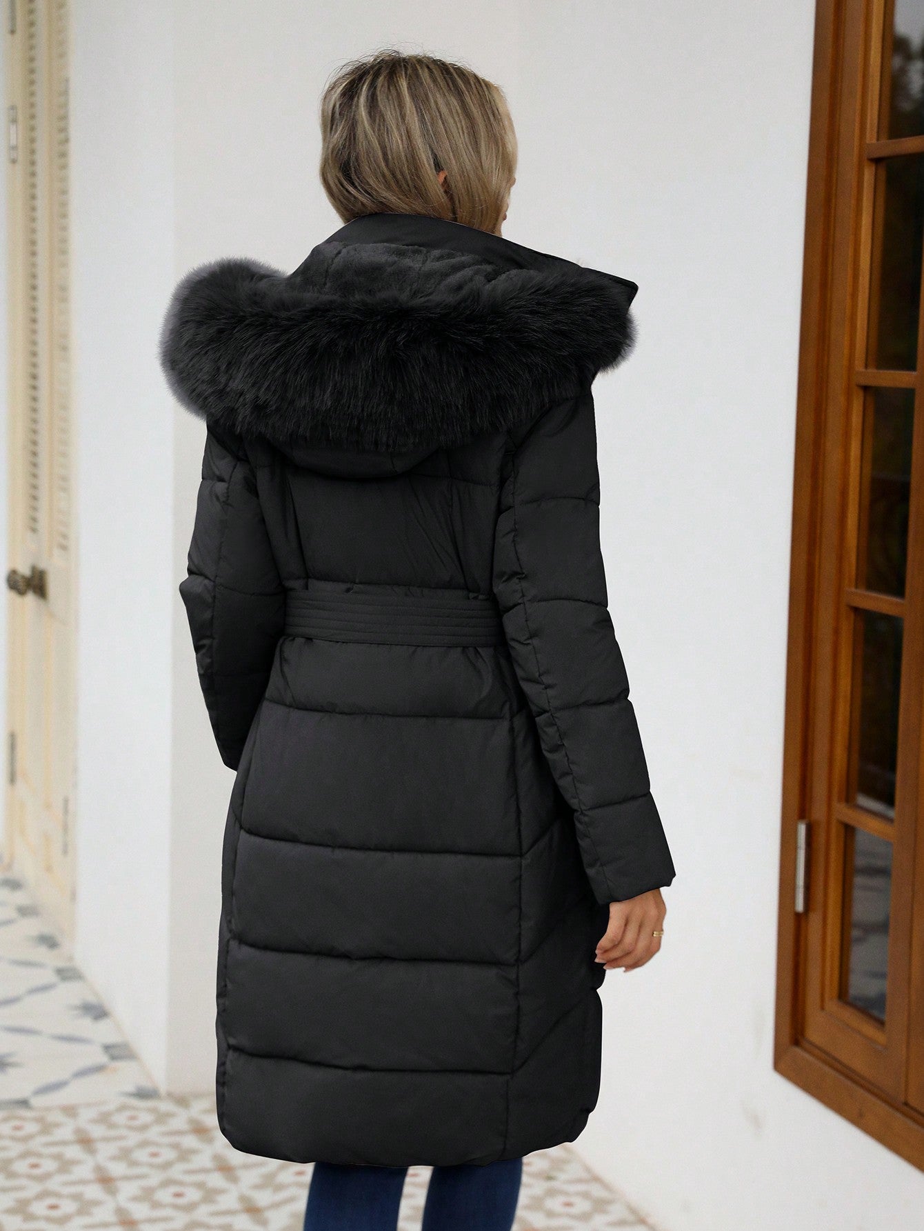 Women’s Luxury Faux Fur Hooded Winter Coat – Thick Warm Quilted Jacket