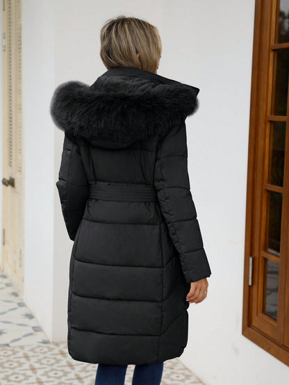 Women’s Luxury Faux Fur Hooded Winter Coat – Thick Warm Quilted Jacket