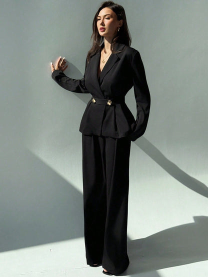 Formal office suit set with wide-leg trousers Nushes 
