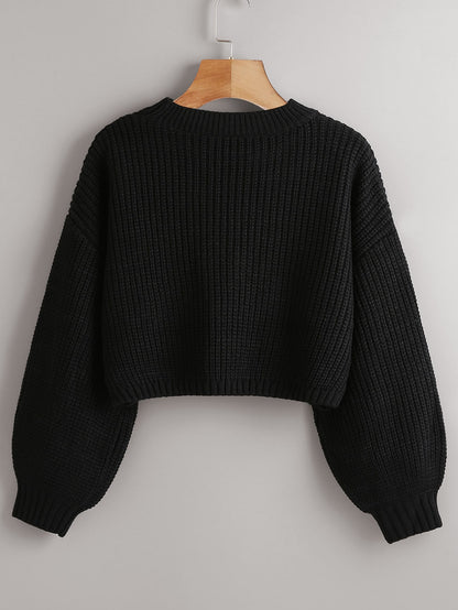 Women's Drop Shoulder Knit Sweater – Cozy Rib-Knit Long Sleeve Pullover