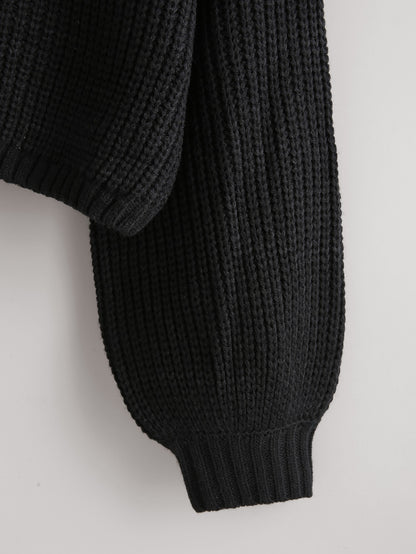 Women's Drop Shoulder Knit Sweater – Cozy Rib-Knit Long Sleeve Pullover