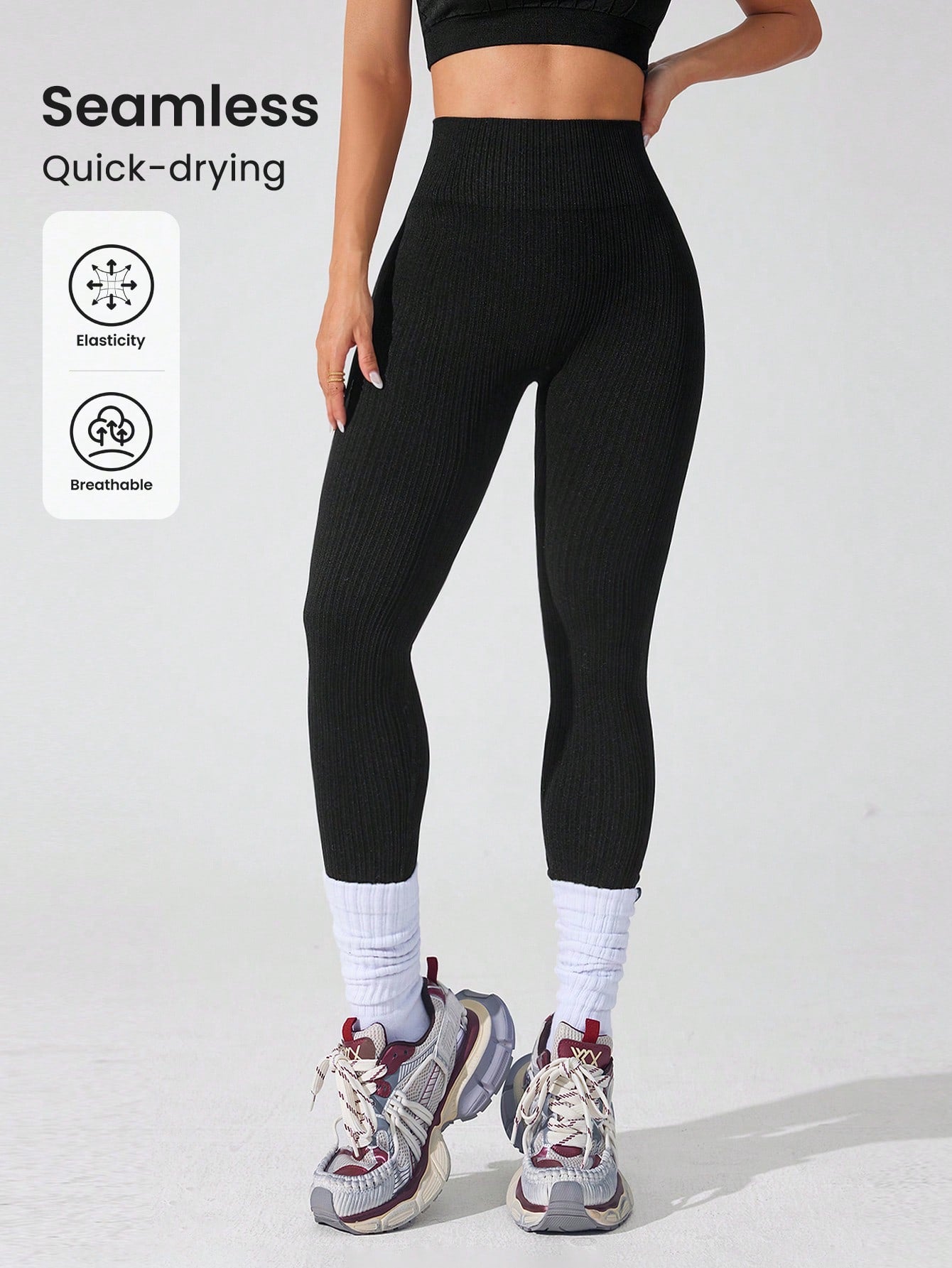 Women’s Seamless High-Waist Ribbed Yoga Leggings – Tummy Control Quick-Dry Fitness Pants