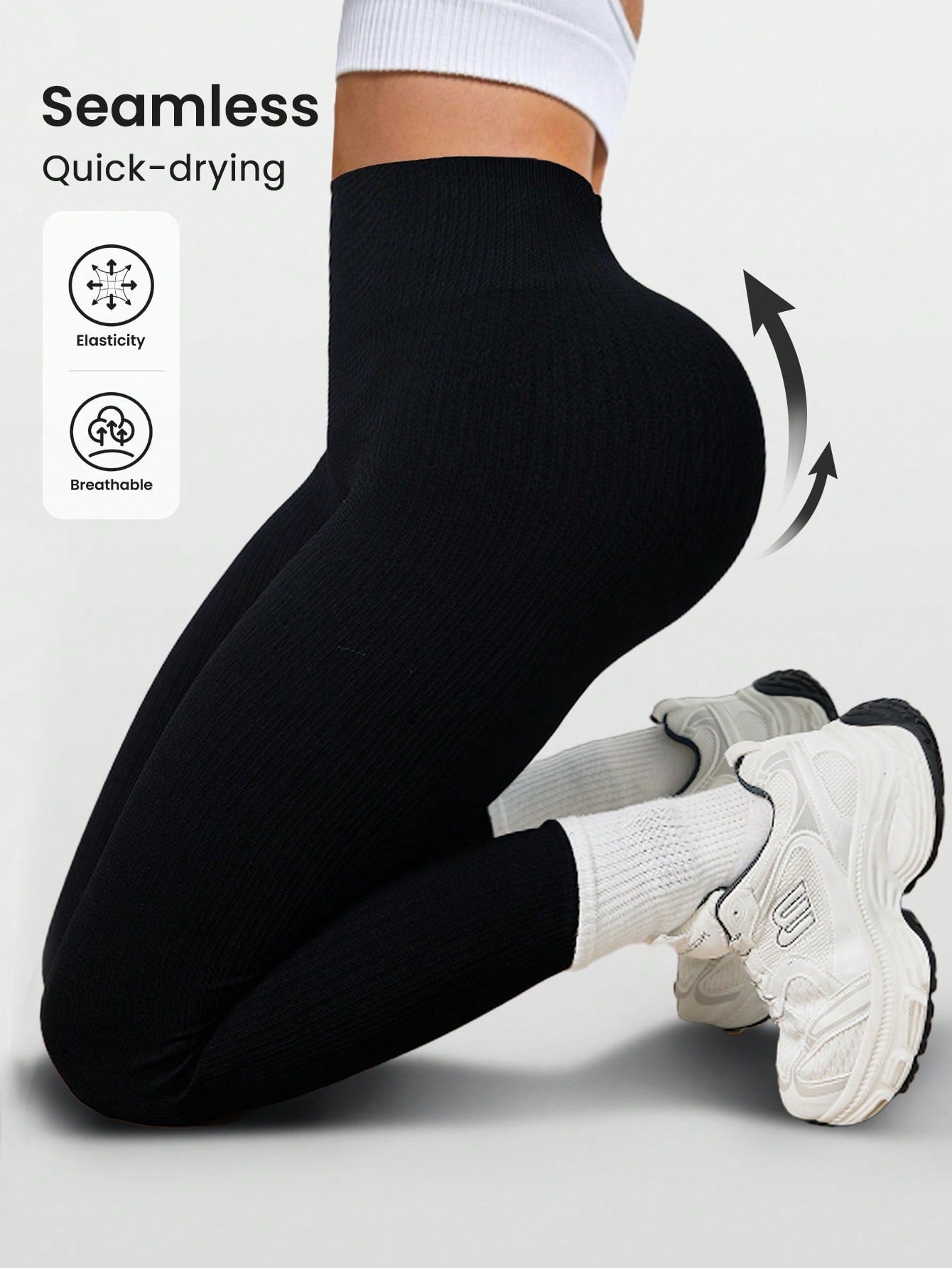 Women’s Seamless High-Waist Ribbed Yoga Leggings – Tummy Control Quick-Dry Fitness Pants