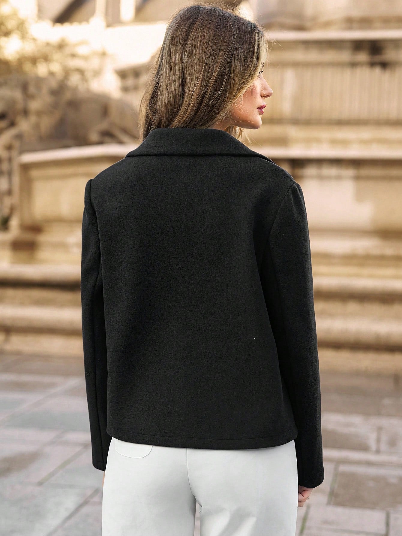 Women’s Frenchy Double-Breasted Blazer – Elegant Lapel Collar Winter Jacket