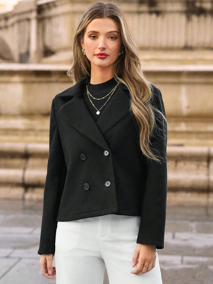 Women’s Frenchy Double-Breasted Blazer – Elegant Lapel Collar Winter Jacket