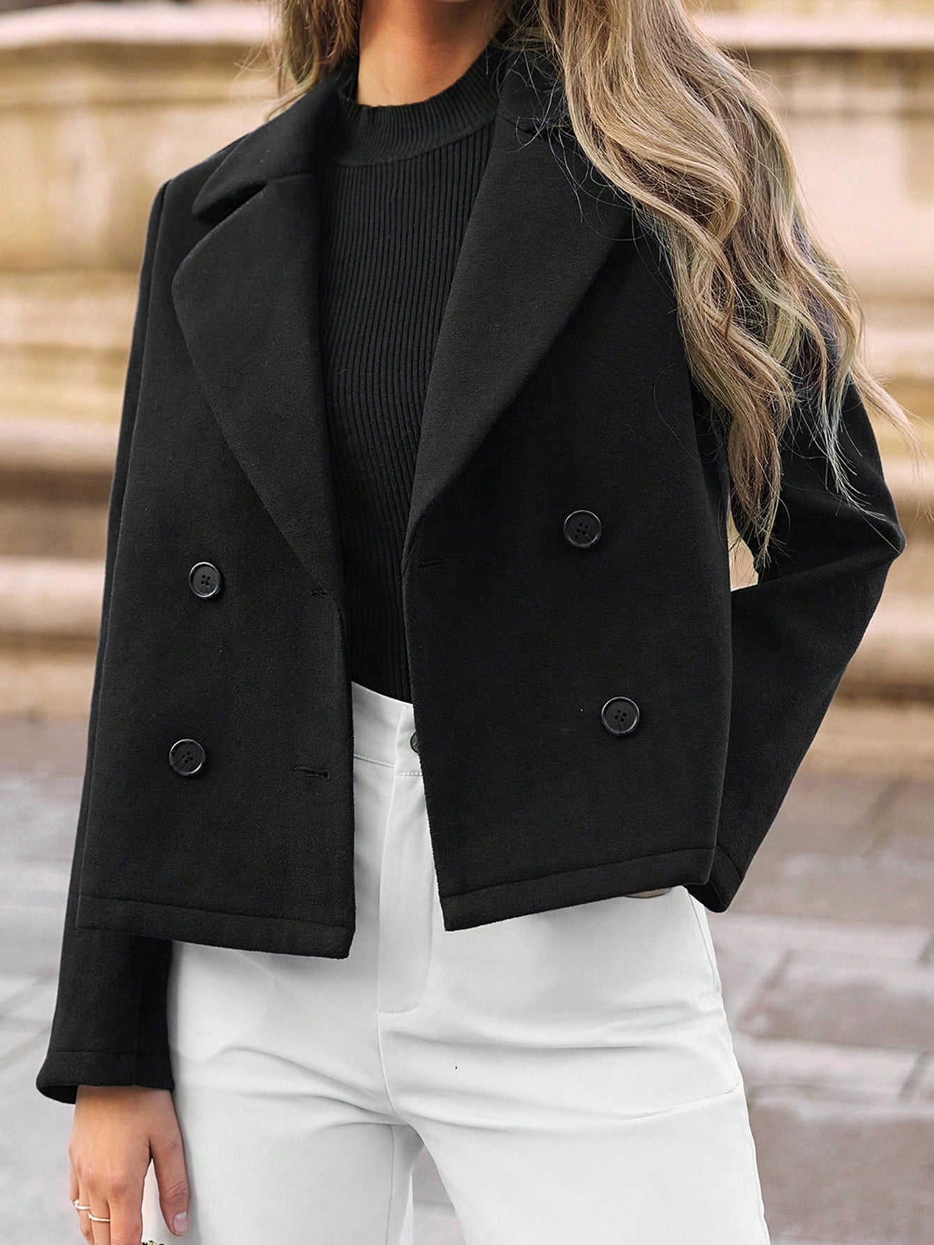 Women’s Frenchy Double-Breasted Blazer – Elegant Lapel Collar Winter Jacket