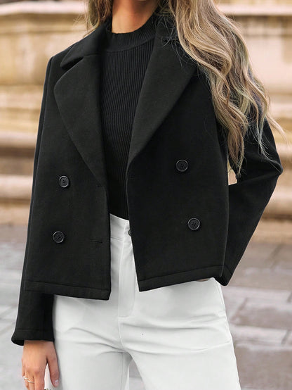 Women’s Frenchy Double-Breasted Blazer – Elegant Lapel Collar Winter Jacket