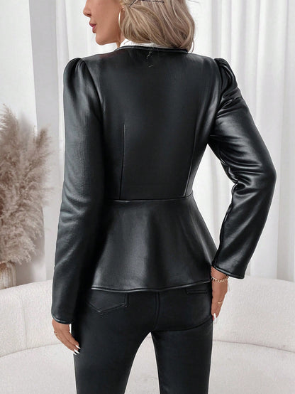Women’s Faux Leather Fur Lined Jacket – Thick Winter Coat with Zipper Closure