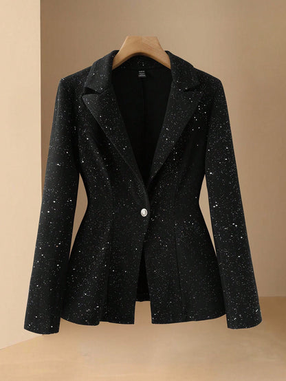 Women’s elegant shiny lapel single-button blazer Nushes 