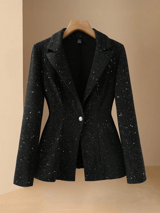Women’s elegant shiny lapel single-button blazer Nushes 