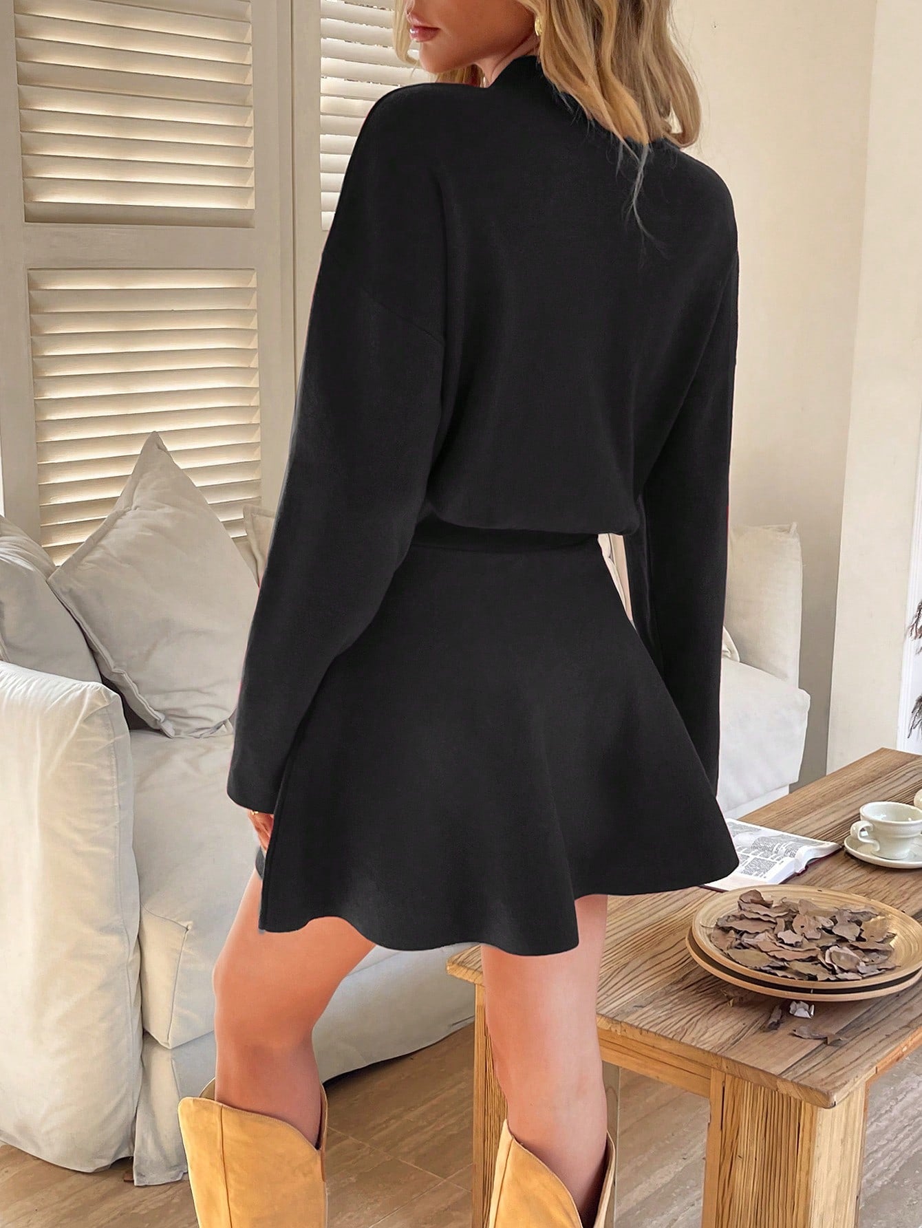 Women’s Knit Sweater Dress – Long Sleeve Ribbed Pullover Mini Dress