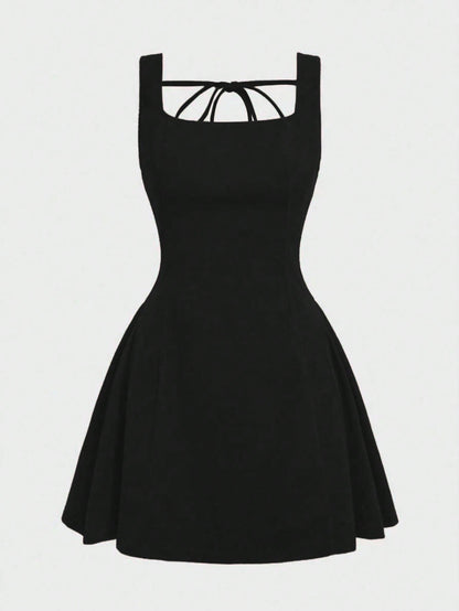 Women’s Velvet A-Line Mini Dress – Elegant Square Neck Sleeveless Party Dress