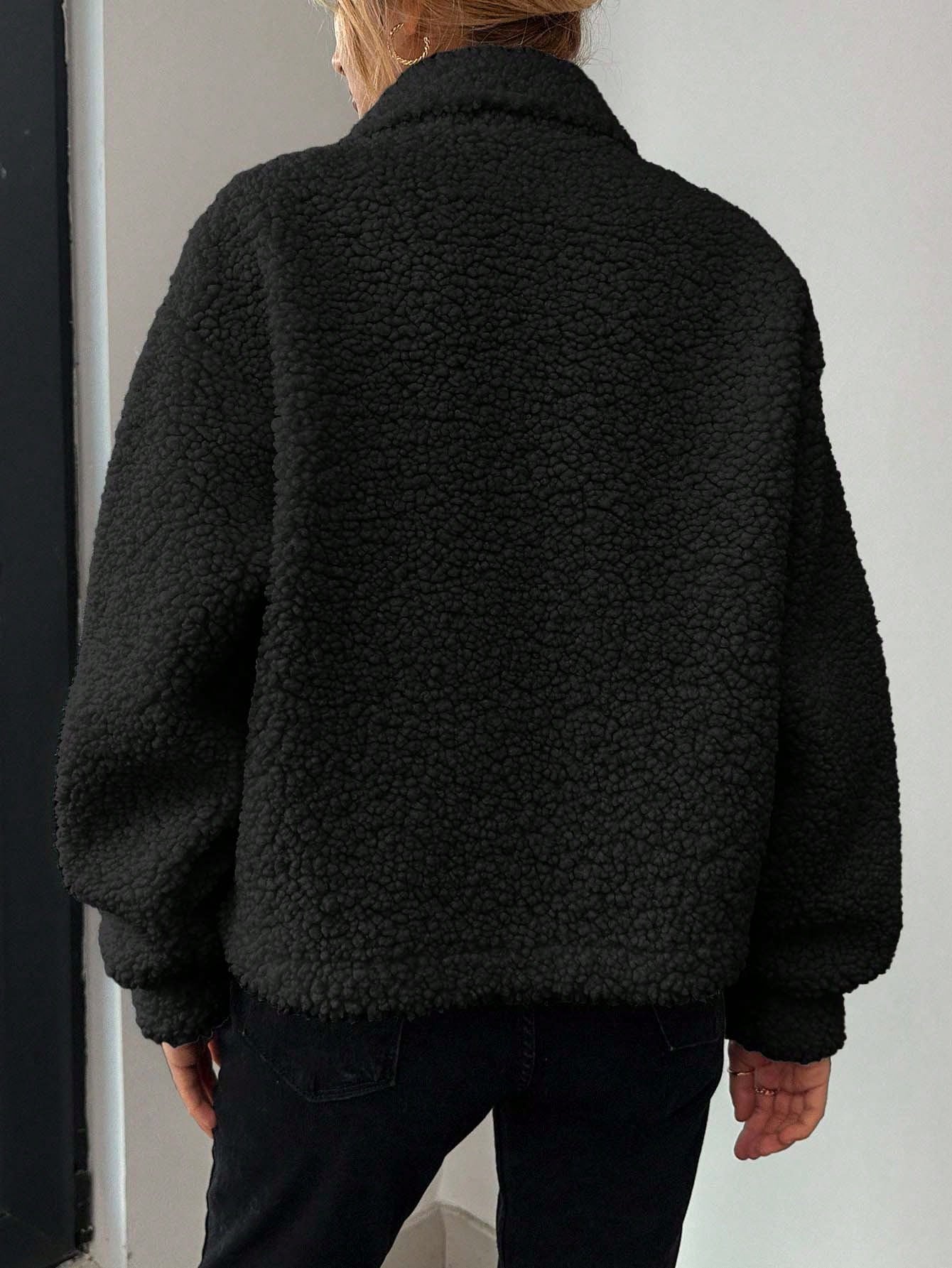 Women’s Oversized Fleece Jacket – Soft Sherpa Button-Up Coat with Pockets