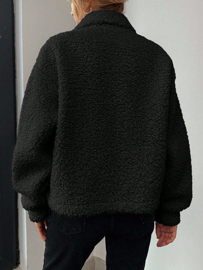 Women’s Oversized Fleece Jacket – Soft Sherpa Button-Up Coat with Pockets