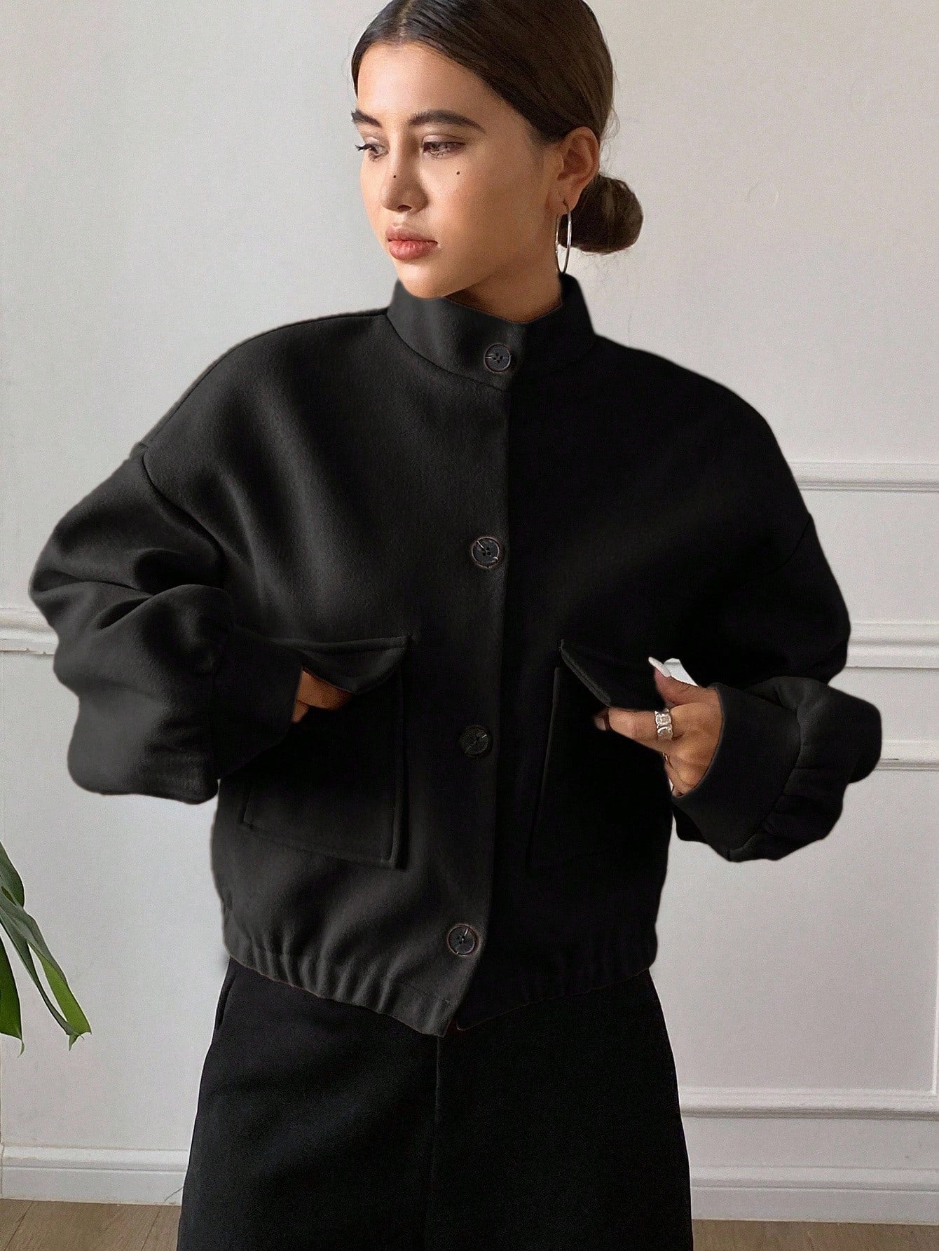 women autumn plain collar cropped jacket Nushes 