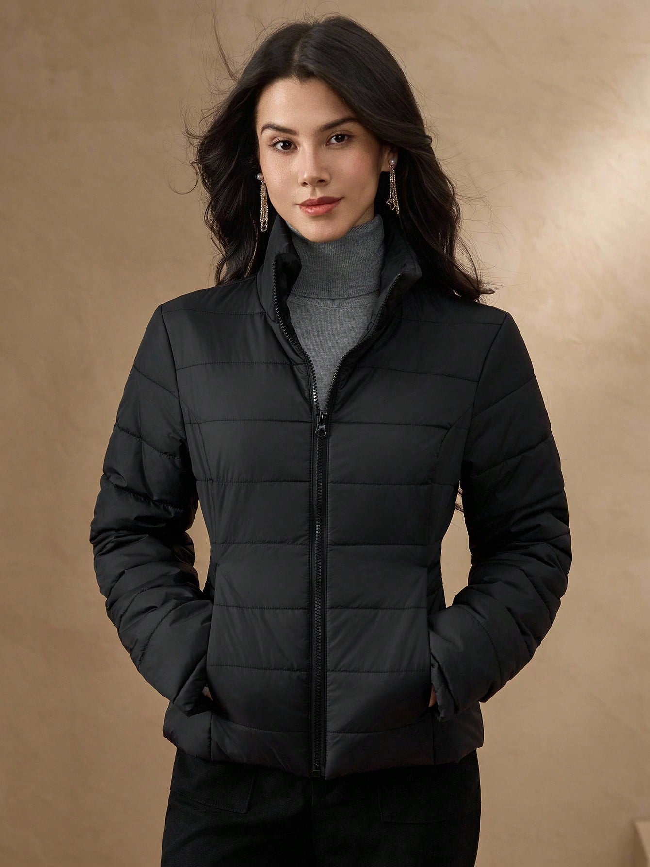 winter quilted zip up jacket for women Nushes