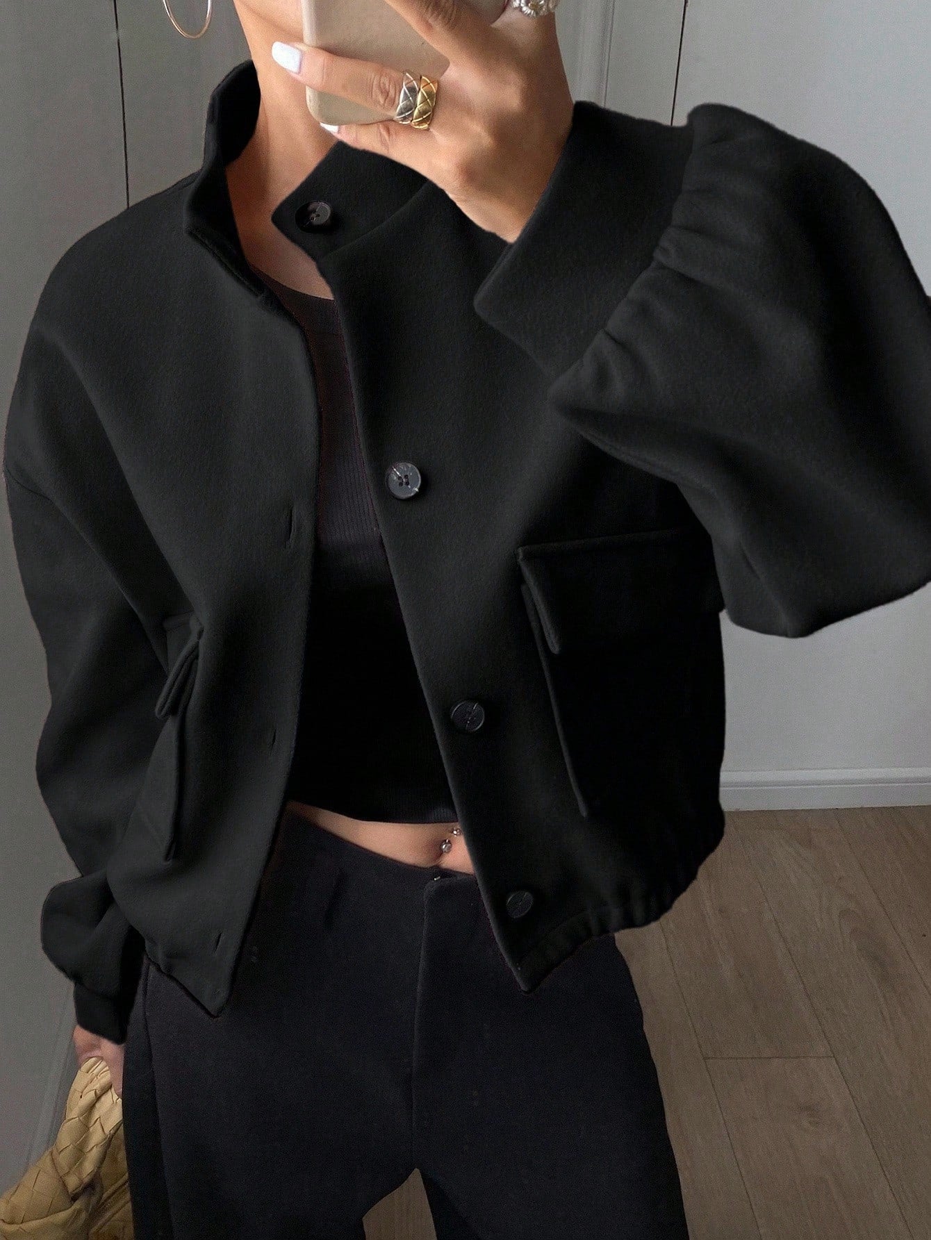 women autumn plain collar cropped jacket Nushes 