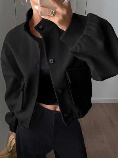 women autumn plain collar cropped jacket Nushes 
