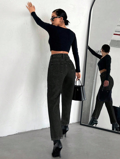 women’s high-waist straight leg jeans Nushes 