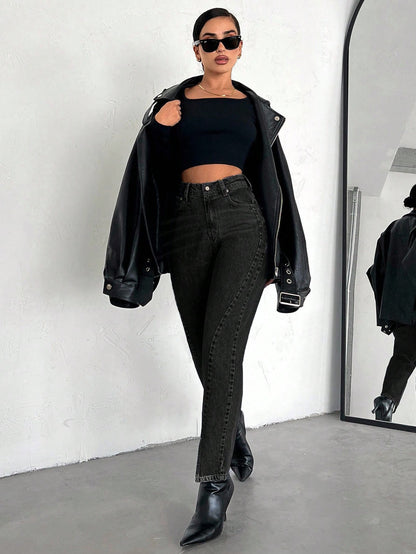 women’s high-waist straight leg jeans Nushes 