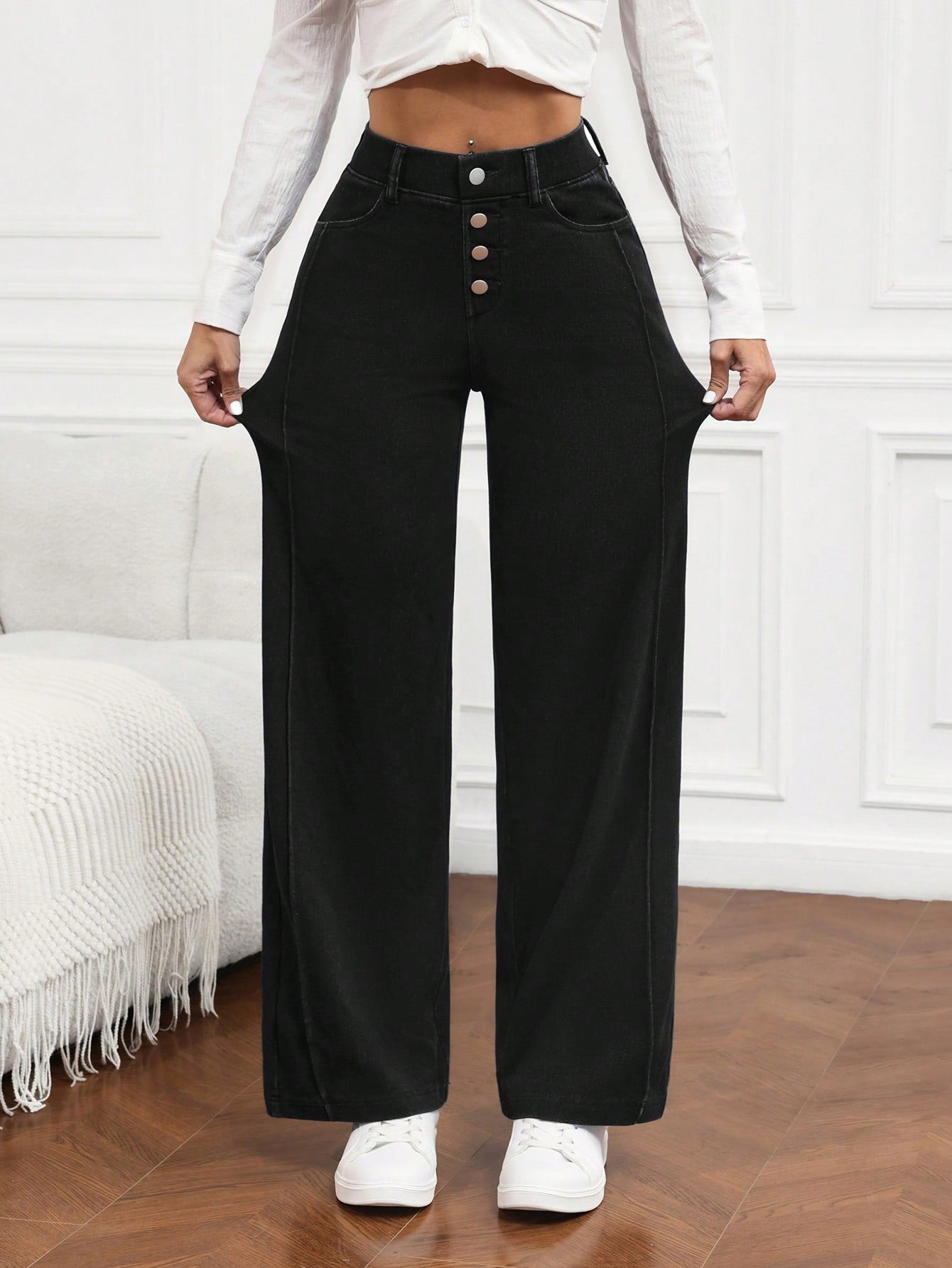 Women’s Flexra High-Waist Tummy Control Pants Wide-Leg Compression Fit Jeans