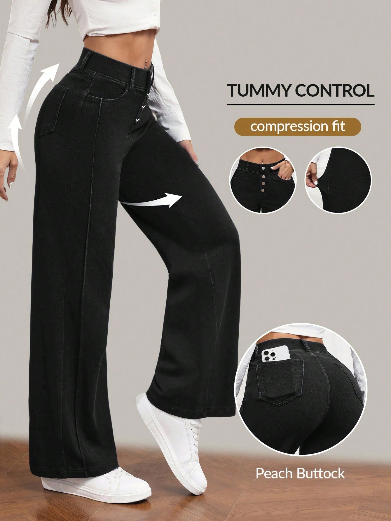 Women’s Flexra High-Waist Tummy Control Pants Wide-Leg Compression Fit Jeans