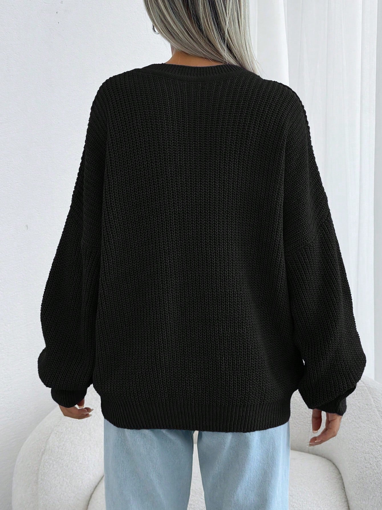 Women Chunky Knit Pullover Sweater – Oversized Drop Shoulder Knitwear