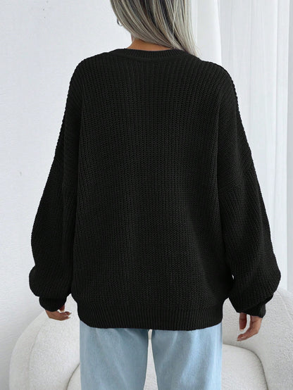 Women Chunky Knit Pullover Sweater – Oversized Drop Shoulder Knitwear