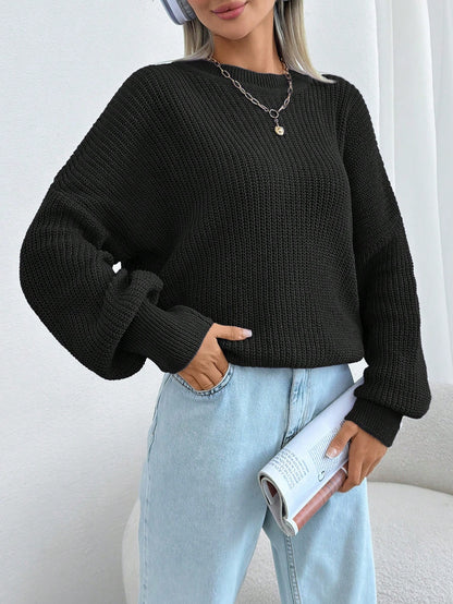 Women Chunky Knit Pullover Sweater – Oversized Drop Shoulder Knitwear