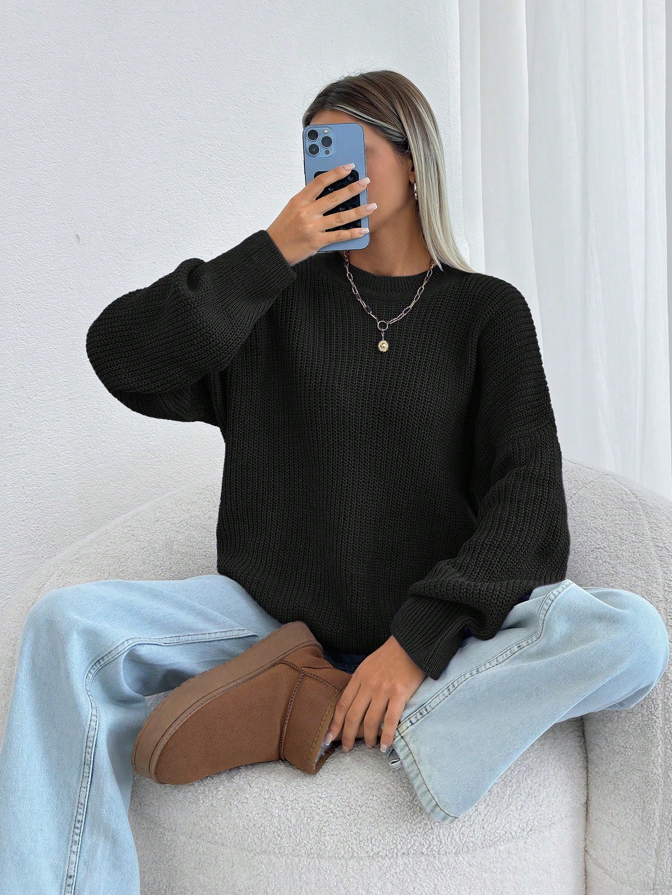 Women Chunky Knit Pullover Sweater – Oversized Drop Shoulder Knitwear