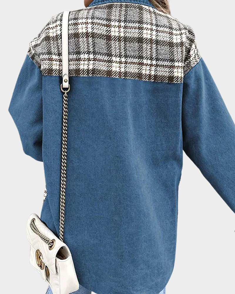 Femme Veste Décontractée à Carreaux Coupe Ample