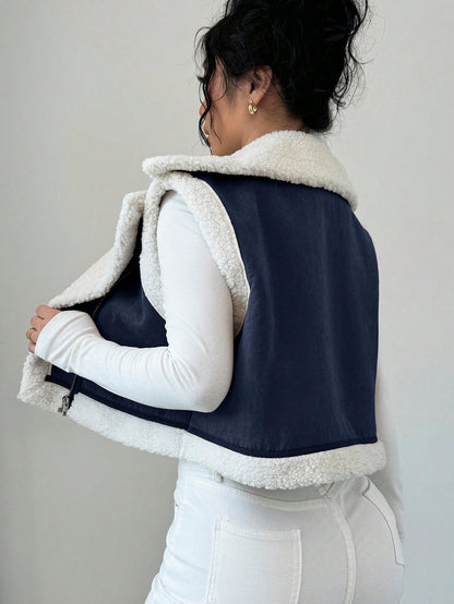 Women’s Faux Suede Shearling Jacket – Short Winter Coat with Fur Collar