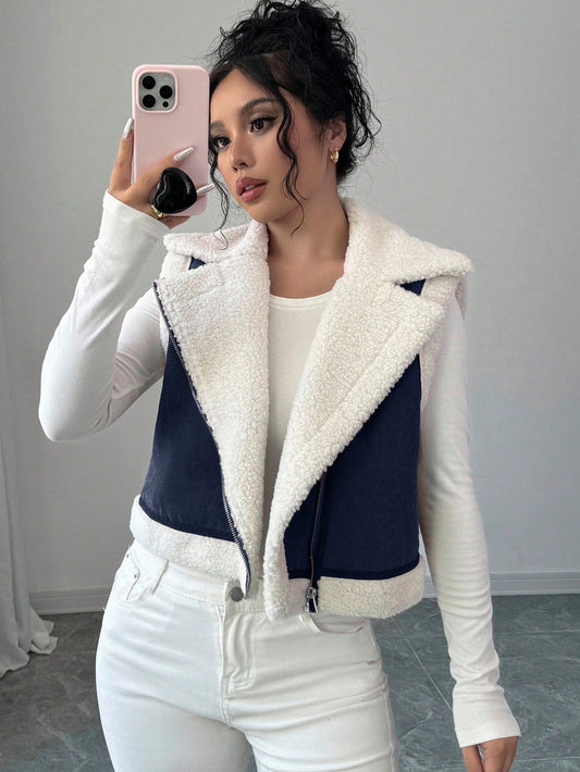 Women’s Faux Suede Shearling Jacket – Short Winter Coat with Fur Collar