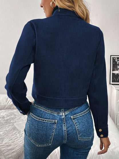 Women’s Black Military-Style Jacket – Short Zip Front Coat