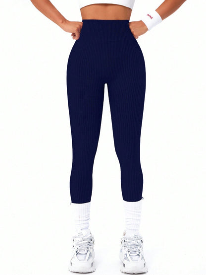 Women’s Seamless High-Waist Ribbed Yoga Leggings – Tummy Control Quick-Dry Fitness Pants