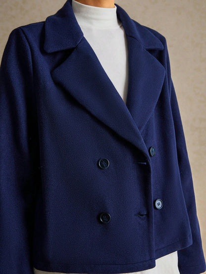 Women’s Frenchy Double-Breasted Blazer – Elegant Lapel Collar Winter Jacket