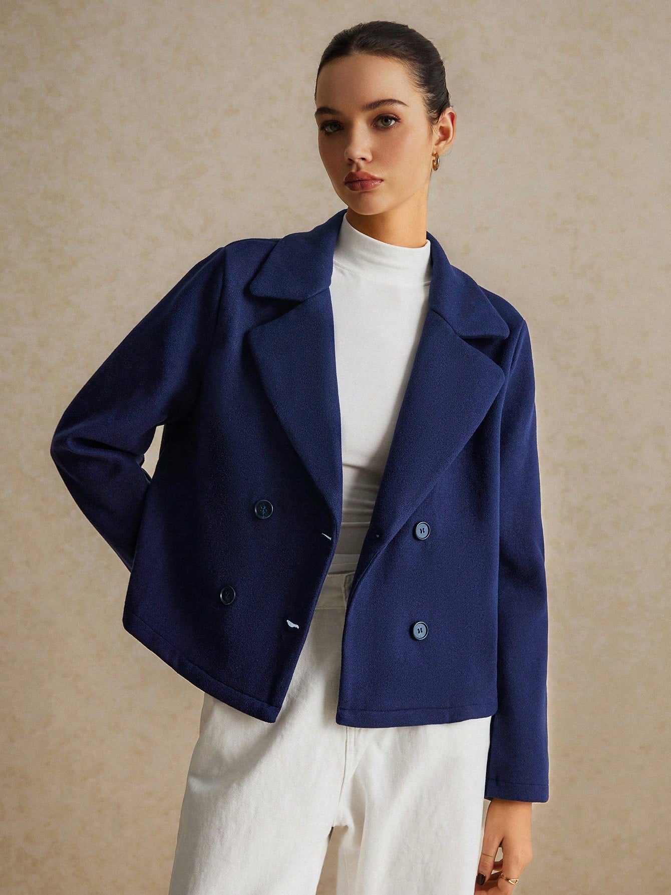 Women’s Frenchy Double-Breasted Blazer – Elegant Lapel Collar Winter Jacket