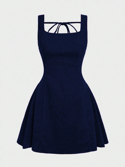 Women’s Velvet A-Line Mini Dress – Elegant Square Neck Sleeveless Party Dress