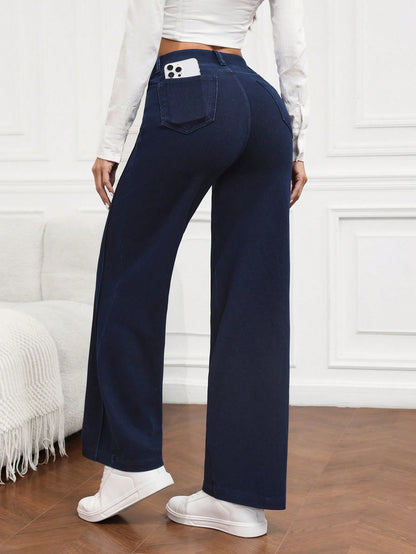 Women’s Flexra High-Waist Tummy Control Pants Wide-Leg Compression Fit Jeans