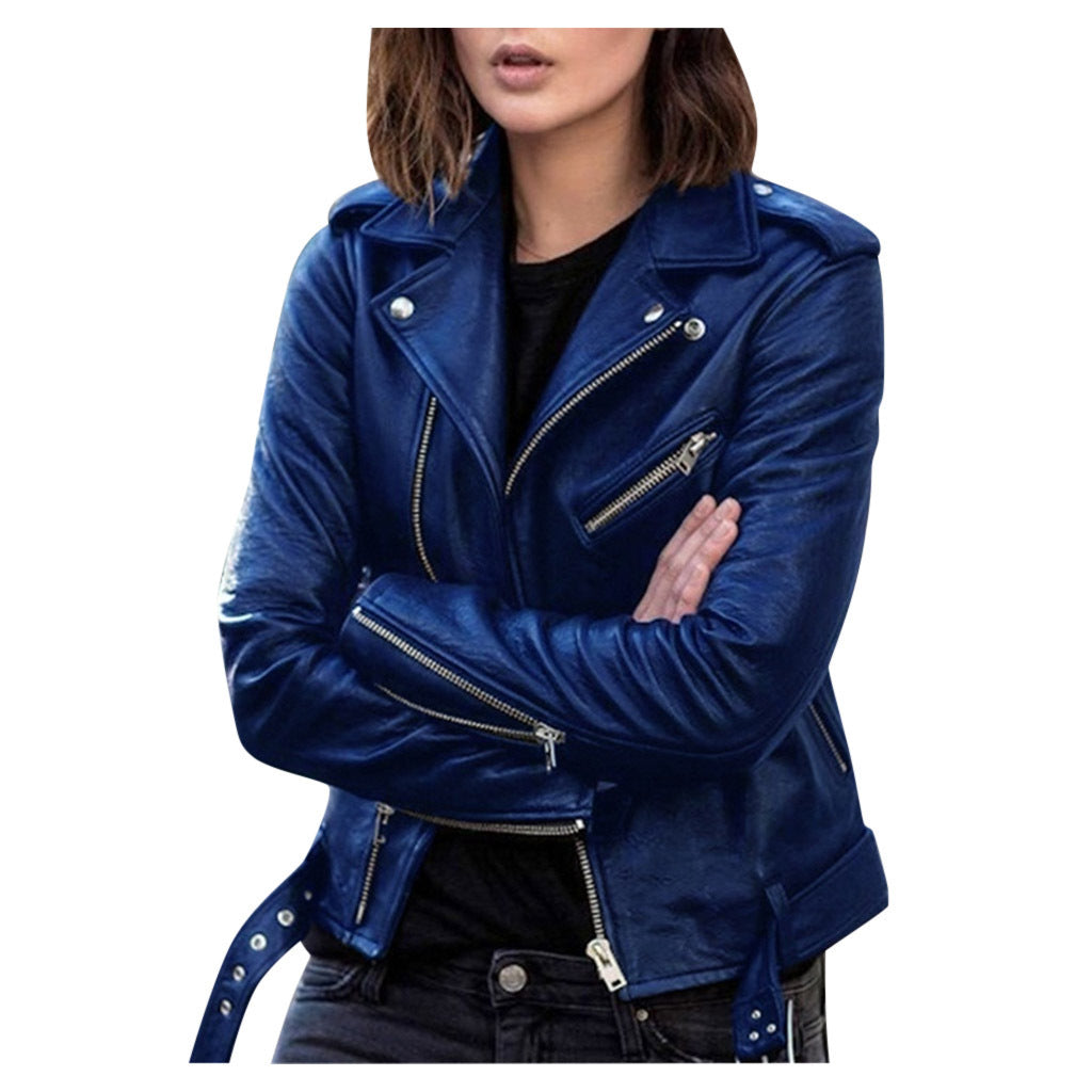 Veste Vintage Femme en Similicuir avec Fermeture Éclair
