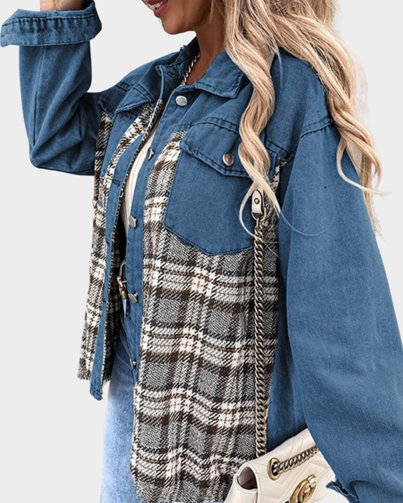 Femme Veste Décontractée à Carreaux Coupe Ample