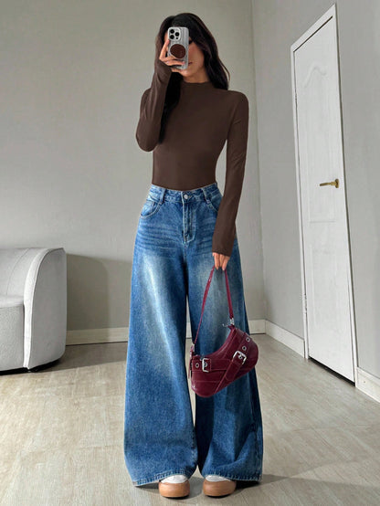 Women’s Slim Fit Long-Sleeve Round Neck Top – Stretch Winter Basic Layer