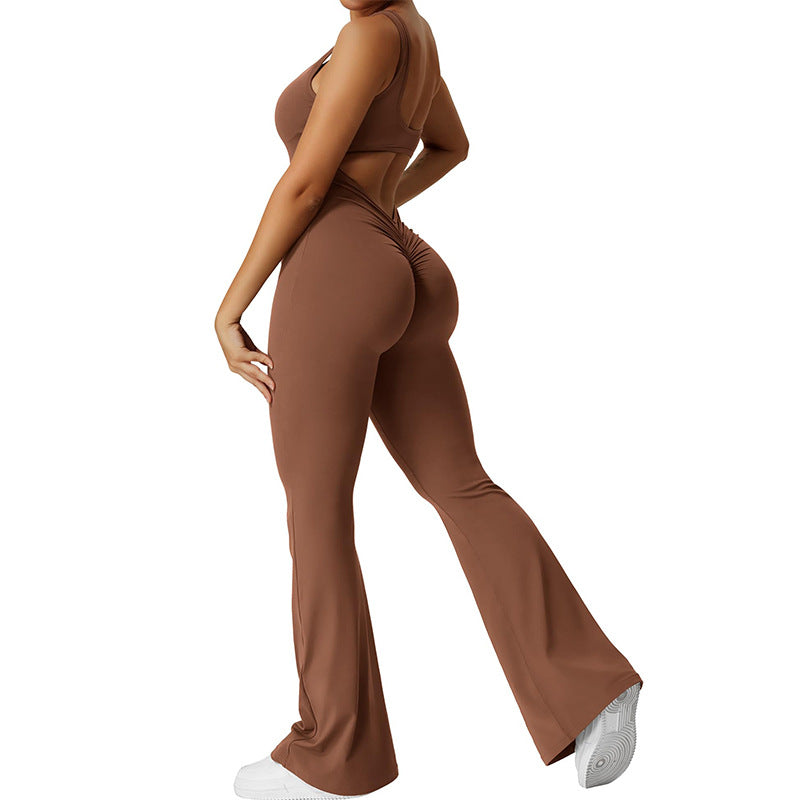 Women's solid body shaping open back jumpsuit