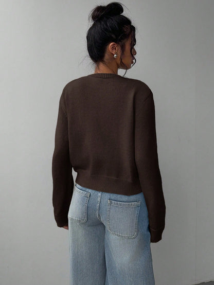 Women’s Casual Knit Sweater – Soft Long Sleeve Cropped Pullover Top