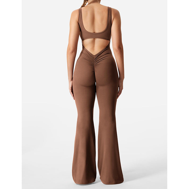 Women's solid body shaping open back jumpsuit