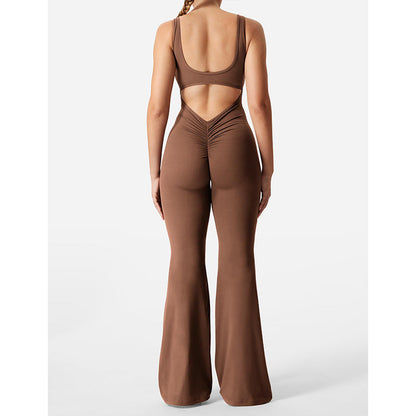 Women's solid body shaping open back jumpsuit