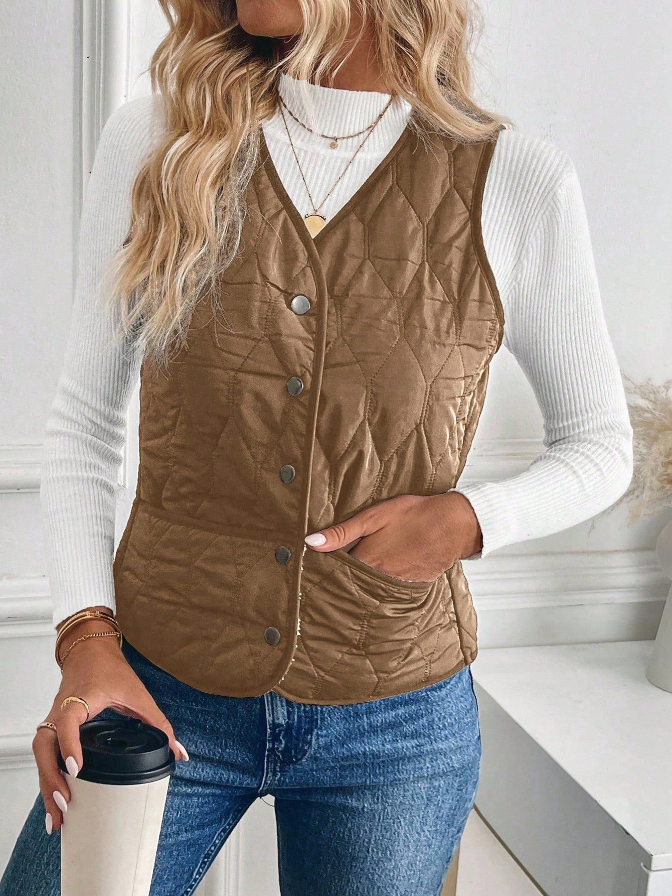 lightweight button-down quilted vest