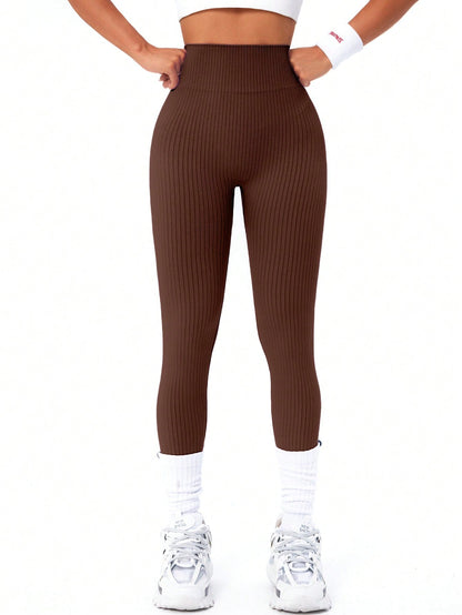 Women’s Seamless High-Waist Ribbed Yoga Leggings – Tummy Control Quick-Dry Fitness Pants